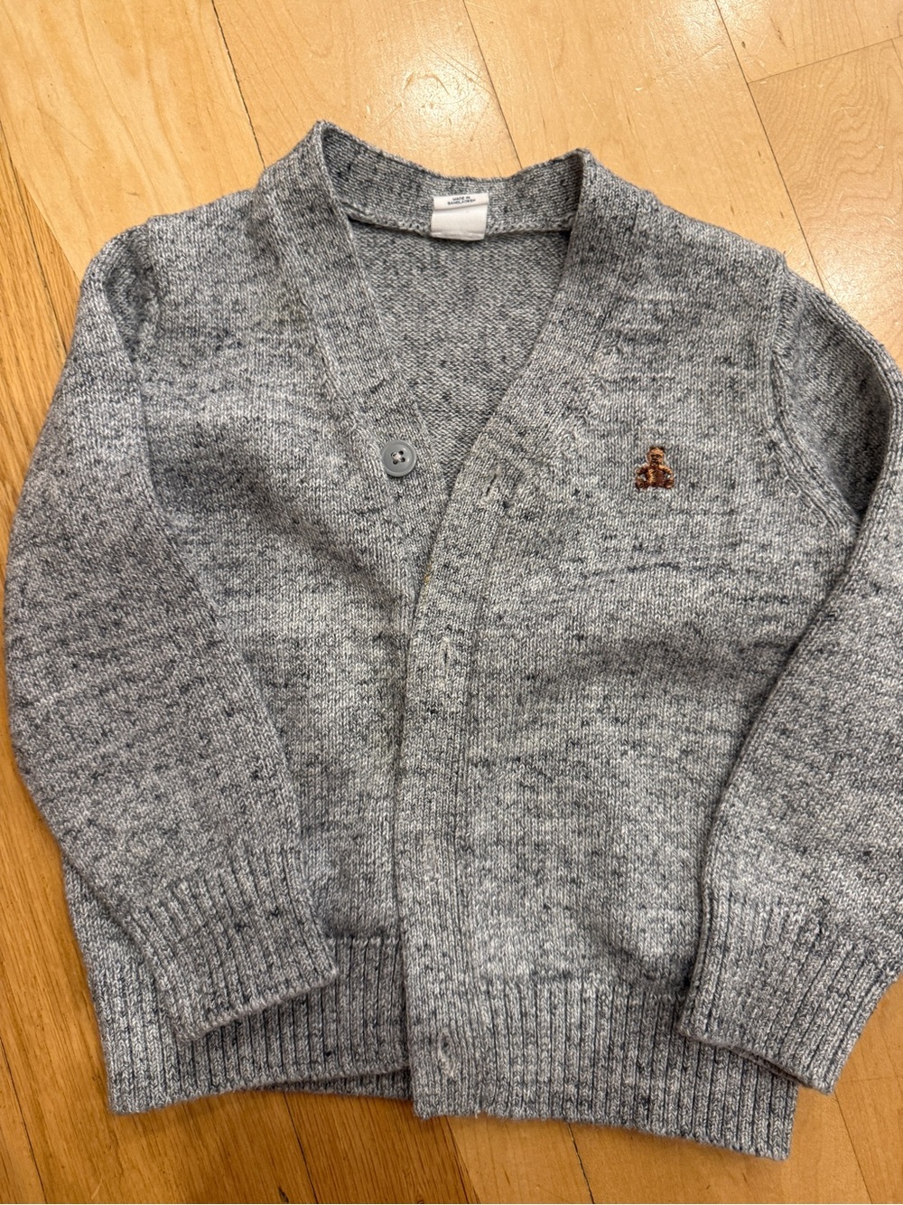 GAP Grey Knit V-Neck Cardigan with Embroidered Bear